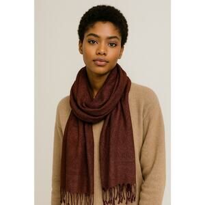 Collections Eighteen Burgundy Metallic Sparkle Fringe Womans Shawl Wrap Scarf